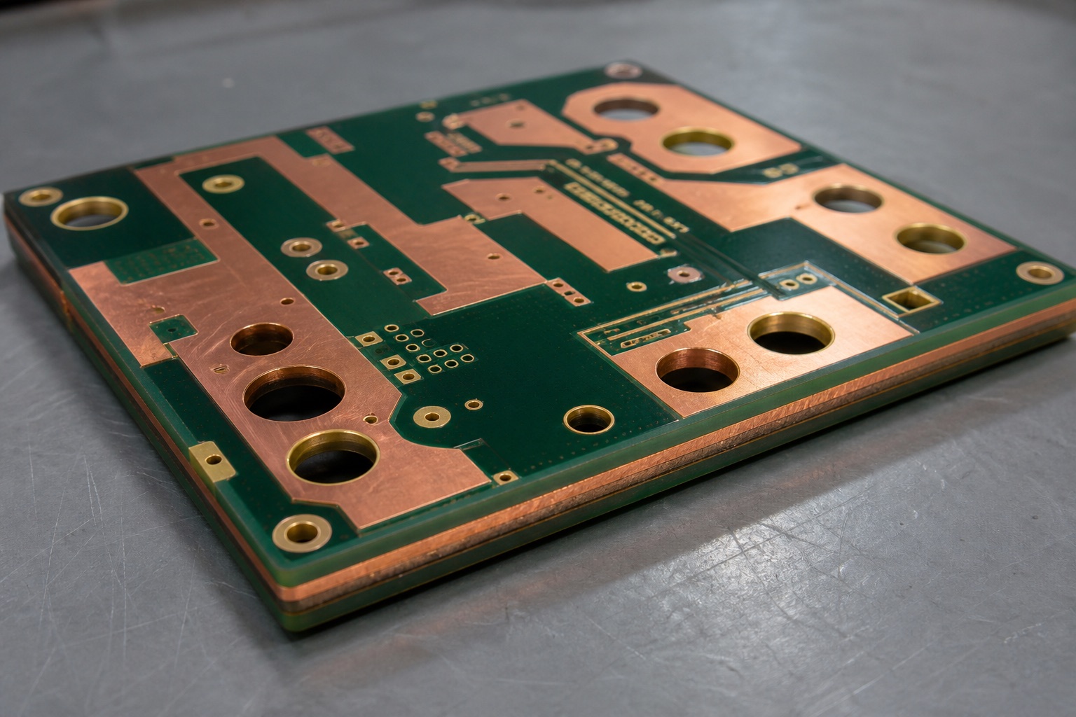 Representative AI-generated visualization of a heavy-copper PCB