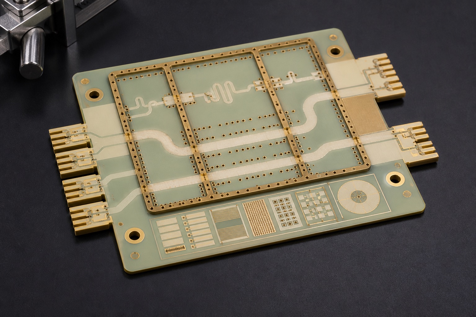 Representative AI-generated visualization of a mixed-material RF PCB